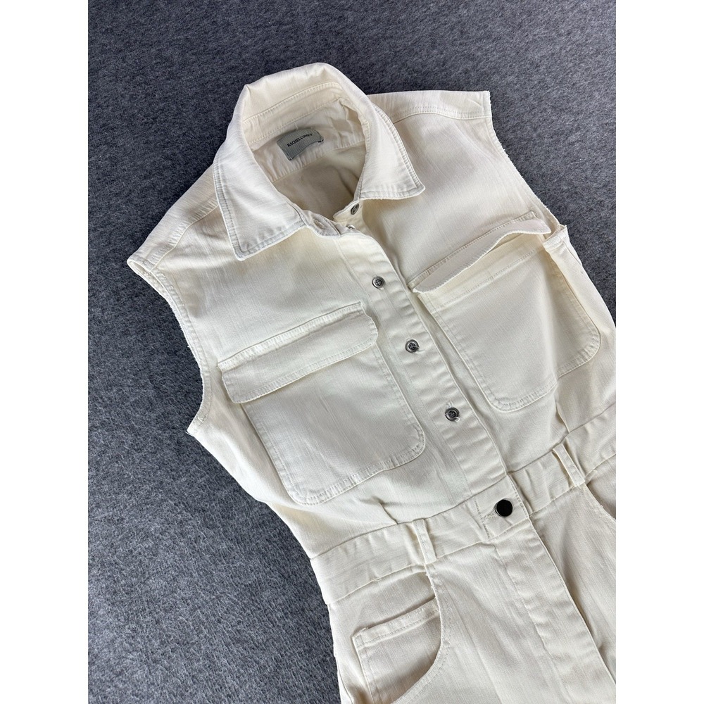 Rachel Comey Denim Jumpsuit Womens 8 Medium Cream Sleeveless Bohemian Button